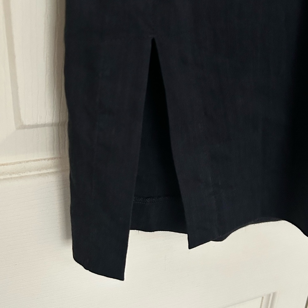 Theory Navy Blue Split V-Neck Short Sleeve Linen Dress, Large - Picture 4 of 7